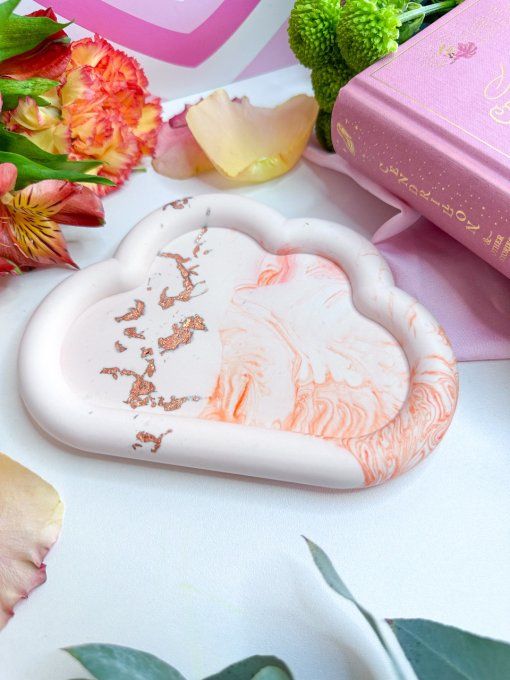Nuage - marbre orange & feuilles d’or